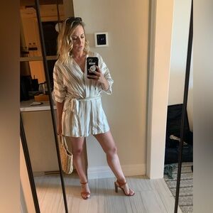 Lulus Lush White and Tan Striped Romper